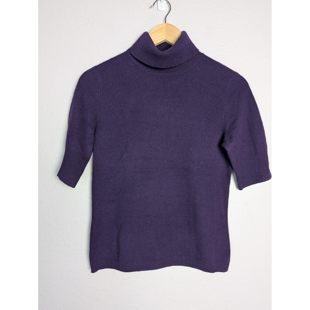 Katherine Kelly Cashmere Sweater Womens XS Purple Turtleneck Short Sleeve Knit
